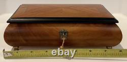 Vtg REUGE Chevron Wood Inlay Swiss Music Jewelry Box/Key ARRIVEDERCI ROMA Italy