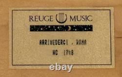 Vtg REUGE Chevron Wood Inlay Swiss Music Jewelry Box/Key ARRIVEDERCI ROMA Italy