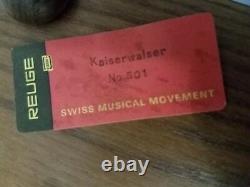 Vtg REUGE Music Box Wood Walnut Swiss Movement Plays Kaiser Waltz No 501 EC