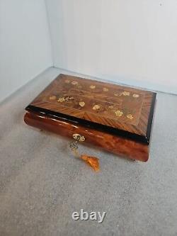 Vtg REUGE SANKYO Movement Music Box Inlaid Walnut Edelweiss By Rodgers WORKS