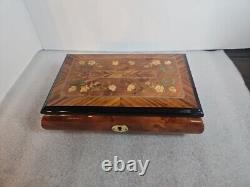 Vtg REUGE SANKYO Movement Music Box Inlaid Walnut Edelweiss By Rodgers WORKS