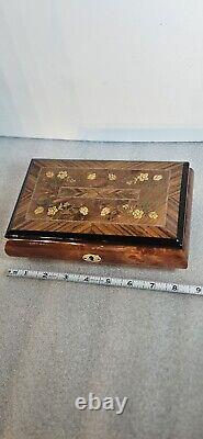 Vtg REUGE SANKYO Movement Music Box Inlaid Walnut Edelweiss By Rodgers WORKS