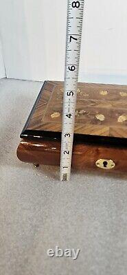 Vtg REUGE SANKYO Movement Music Box Inlaid Walnut Edelweiss By Rodgers WORKS