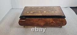 Vtg REUGE SANKYO Movement Music Box Inlaid Walnut Edelweiss By Rodgers WORKS