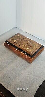 Vtg REUGE SANKYO Movement Music Box Inlaid Walnut Edelweiss By Rodgers WORKS