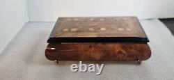 Vtg REUGE SANKYO Movement Music Box Inlaid Walnut Edelweiss By Rodgers WORKS