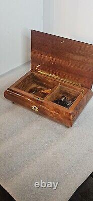 Vtg REUGE SANKYO Movement Music Box Inlaid Walnut Edelweiss By Rodgers WORKS