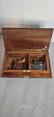 Vtg REUGE SANKYO Movement Music Box Inlaid Walnut Edelweiss By Rodgers WORKS