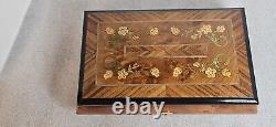 Vtg REUGE SANKYO Movement Music Box Inlaid Walnut Edelweiss By Rodgers WORKS