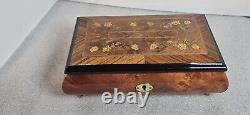 Vtg REUGE SANKYO Movement Music Box Inlaid Walnut Edelweiss By Rodgers WORKS