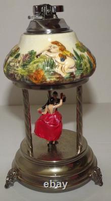Vtg Reuge Dancing Couple Ballerina Automation Music Box With Lighter Tabletop