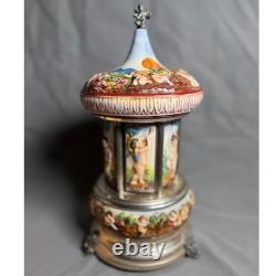 Vtg Reuge Italian Capodimonte Style Cherub Carousel Music Box Hand Painted