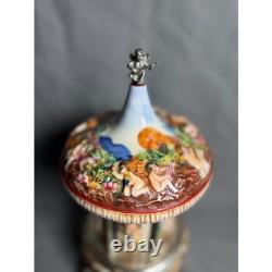 Vtg Reuge Italian Capodimonte Style Cherub Carousel Music Box Hand Painted
