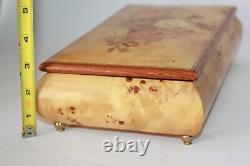 Vtg Reuge Italian Jewelry Box Wood Inlay Floral Music Box Play Endless love 11