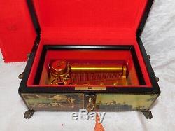 Vtg Reuge Swiss 4 Song Cylinder 50 Notes Victorian Panel Wood Music Jewelry Box