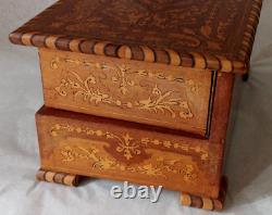 Vtg Reuge Swiss Wood Inlay Marquetry Ballerina Music Jewelry Trinket Box Chest