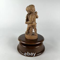 Vtg Reuge Swiss Wooden Music Box Hand Carved Dancing Boy & Girl-Plays Edelweiss