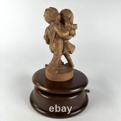 Vtg Reuge Swiss Wooden Music Box Hand Carved Dancing Boy & Girl-Plays Edelweiss
