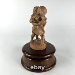 Vtg Reuge Swiss Wooden Music Box Hand Carved Dancing Boy & Girl-Plays Edelweiss