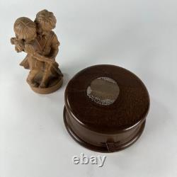 Vtg Reuge Swiss Wooden Music Box Hand Carved Dancing Boy & Girl-Plays Edelweiss