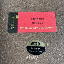 Vtg Reuge Swiss Wooden Music Box Hand Carved Dancing Boy & Girl-Plays Edelweiss