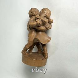 Vtg Reuge Swiss Wooden Music Box Hand Carved Dancing Boy & Girl-Plays Edelweiss