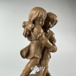 Vtg Reuge Swiss Wooden Music Box Hand Carved Dancing Boy & Girl-Plays Edelweiss