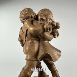 Vtg Reuge Swiss Wooden Music Box Hand Carved Dancing Boy & Girl-Plays Edelweiss