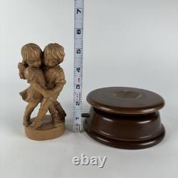 Vtg Reuge Swiss Wooden Music Box Hand Carved Dancing Boy & Girl-Plays Edelweiss