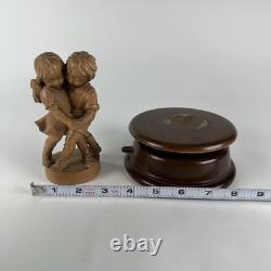 Vtg Reuge Swiss Wooden Music Box Hand Carved Dancing Boy & Girl-Plays Edelweiss