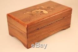 Vtg Reuge Wood Inlay Marquetry Bird Motif Swiss Music Box 4 Song 50 Notes Ch4/50