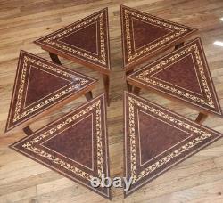 Vtg Set Of 6 Triangle Mahogany Coffee Table WithReuge music Box Italy