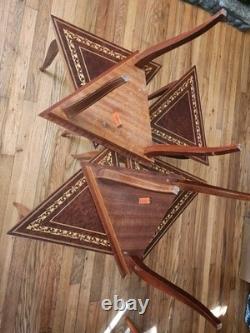 Vtg Set Of 6 Triangle Mahogany Coffee Table WithReuge music Box Italy