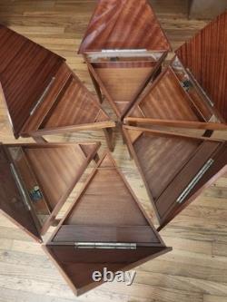 Vtg Set Of 6 Triangle Mahogany Coffee Table WithReuge music Box Italy