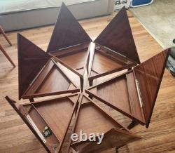 Vtg Set Of 6 Triangle Mahogany Coffee Table WithReuge music Box Italy