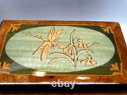 Vtg Sorrento Italy Reuge Musical Jewelry Box Inlaid Wood Dragonfly Floral Design