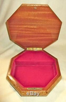 Vtg Sorrento Octagonal Inlaid Wood Footed Jewelry Reuge Music Box, Greensleeves