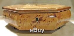 Vtg Sorrento Octagonal Inlaid Wood Footed Jewelry Reuge Music Box, Greensleeves