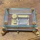 Vtg Swiss Reuge Crystal Clear Glass Music Box Dolphin Legs Beveled Switzerland