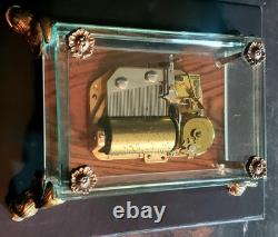 Vtg Swiss Reuge Crystal Clear Glass Music Box Dolphin Legs Beveled Switzerland