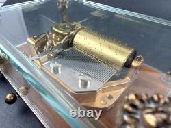 Vtg Swiss Reuge Crystal Clear Glass Music Box Dolphin Legs Beveled Switzerland