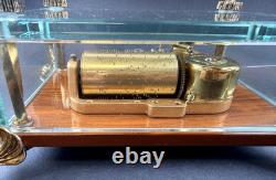 Vtg Swiss Reuge Crystal Clear Glass Music Box Dolphin Legs Beveled Switzerland