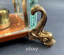 Vtg Swiss Reuge Crystal Clear Glass Music Box Dolphin Legs Beveled Switzerland