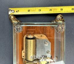 Vtg Swiss Reuge Crystal Clear Glass Music Box Dolphin Legs Beveled Switzerland