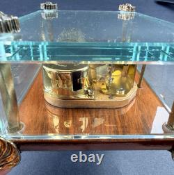 Vtg Swiss Reuge Crystal Clear Glass Music Box Dolphin Legs Beveled Switzerland