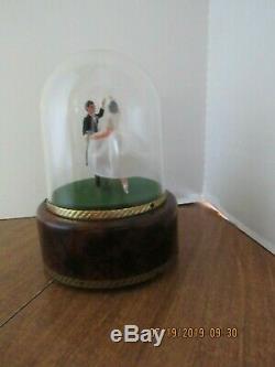 Vtg. Swiss Reuge Dome Music Box Dancing Bride & Groom Plays The Wedding March