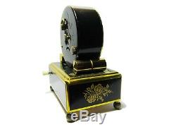 Vtg. Unique Mid Century Reuge Swiss Black Gold Mechanical Music Box Alarm Clock