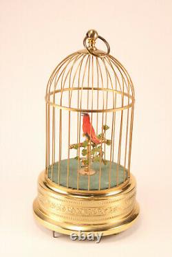 Vtg West German Singing Bird Automation Brass Cage Reuge Animated Music Box