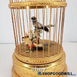WORKING! Reuge Swiss 2 Singing Birds Automaton In Gold Gilded Cage, Music Box